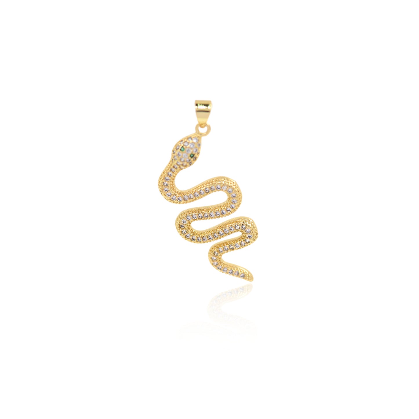 CZ Micro-Set Pavé Snake Pendant, Snake Charm 38x16.5mm