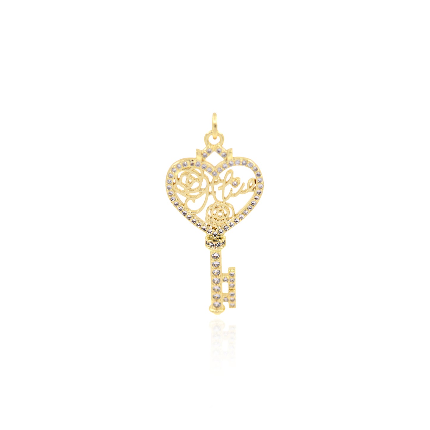 Brass Diamond Heart Key Pendant 37x18mm