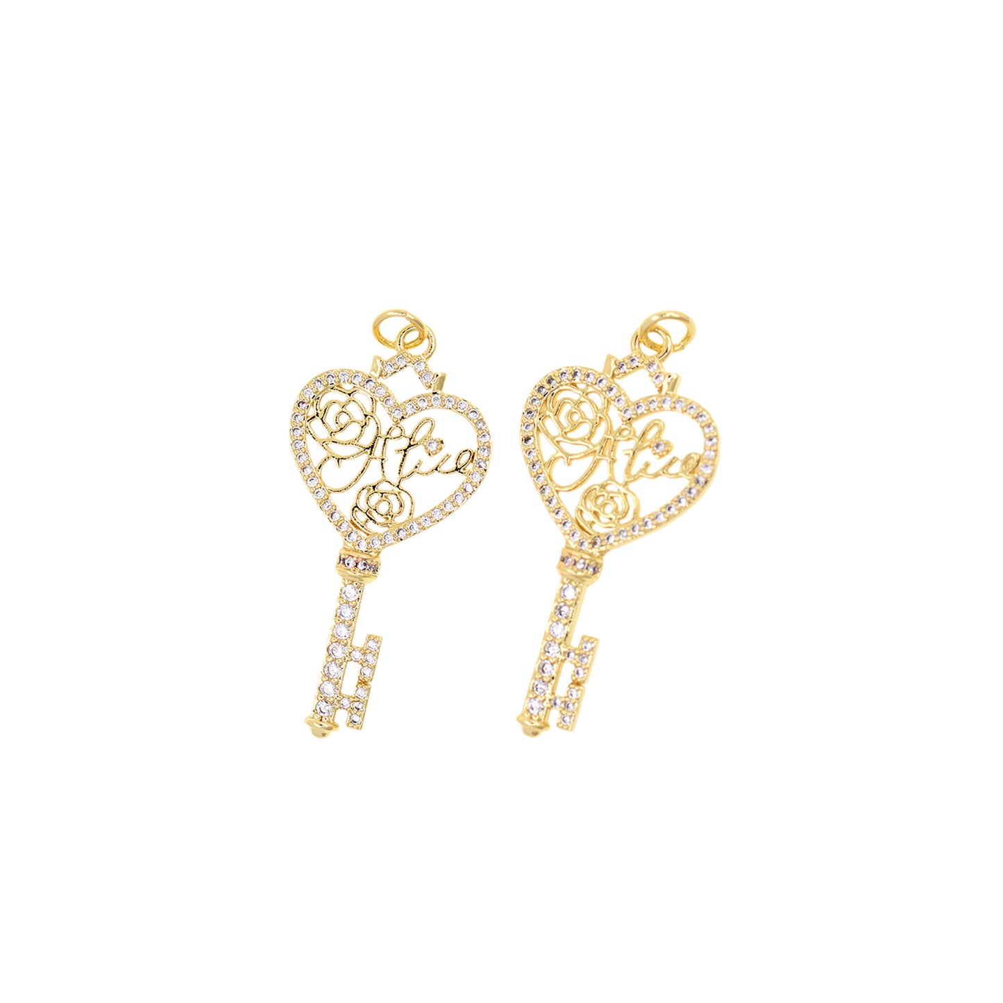 Brass Diamond Heart Key Pendant 37x18mm