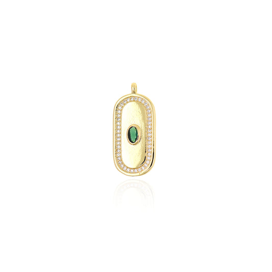 Brass Gold Plated Zircon Rectangle Pendant 28x13mm