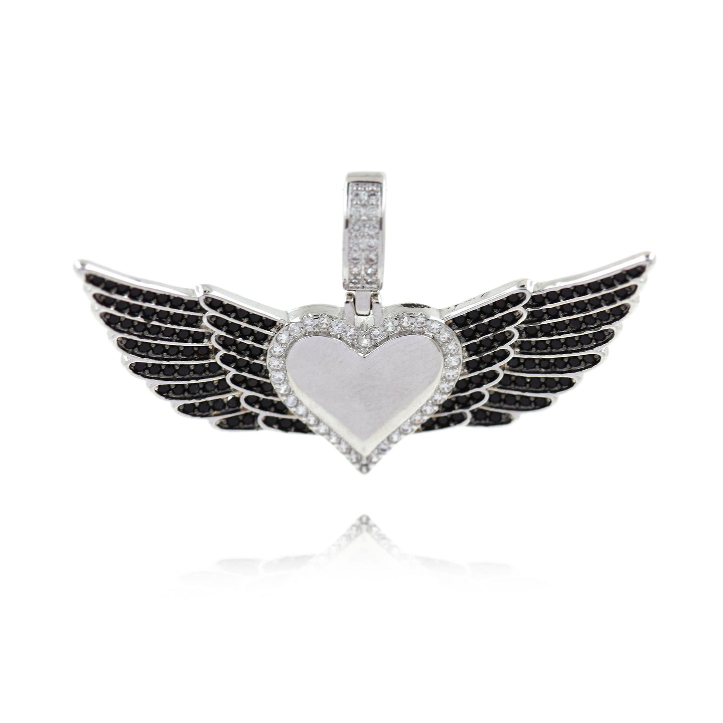 CZ Micropavé Heart Wings Pendant, Heart Charm 46x22.5mm