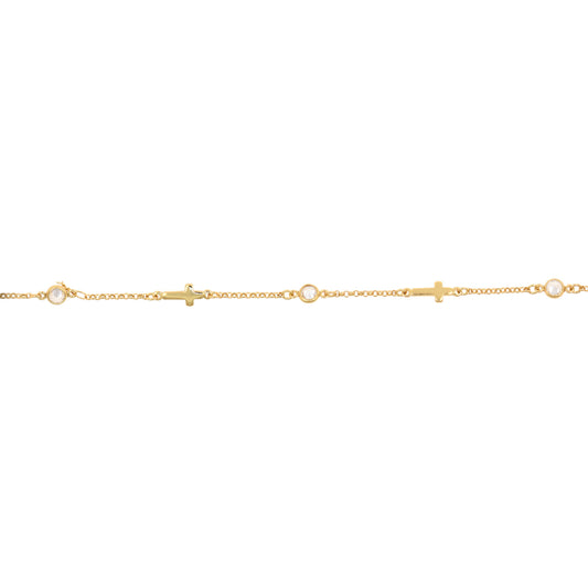 Simple Gold Plated Zircon Cross Chain  5.5x13.5mm