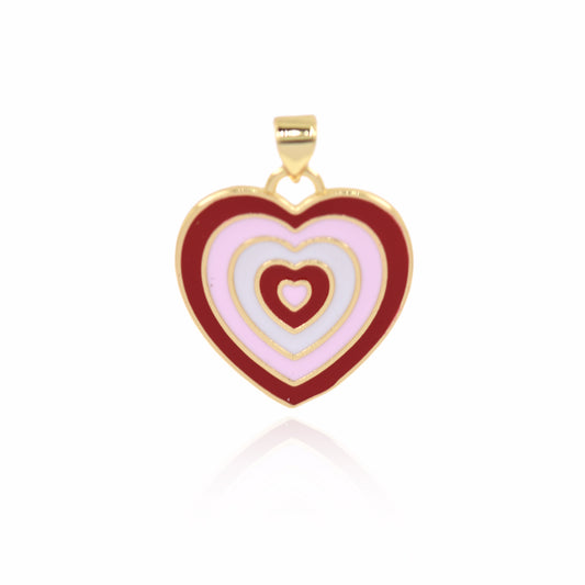 Brass Gold Plated Heart Pendant, Colorful Enamel Heart Pendant 22x20mm