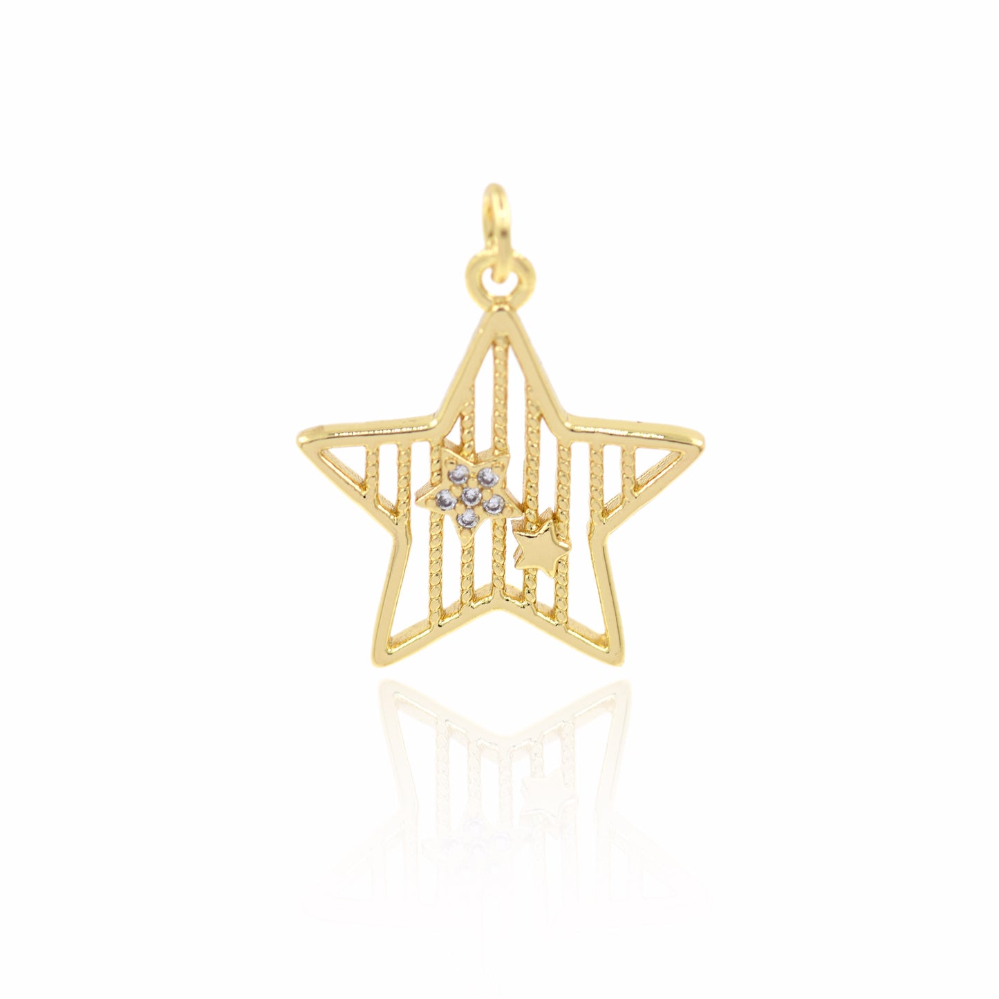 Brass Gold Plated Zircon Star Pendant 22x20mm