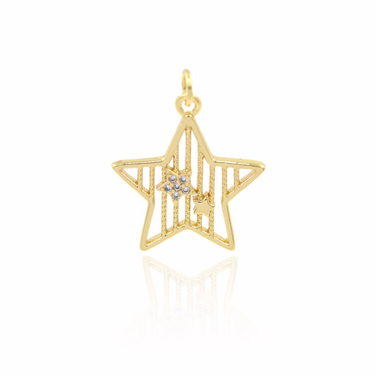 Brass Gold Plated Zircon Star Pendant 22x20mm