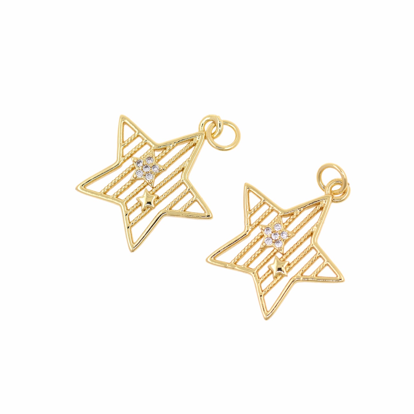 Brass Gold Plated Zircon Star Pendant 22x20mm