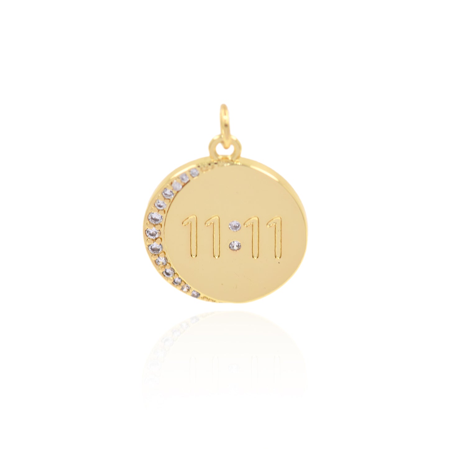 Gold Plated Brass Moon Clock Pendant with Diamonds  18.5mm