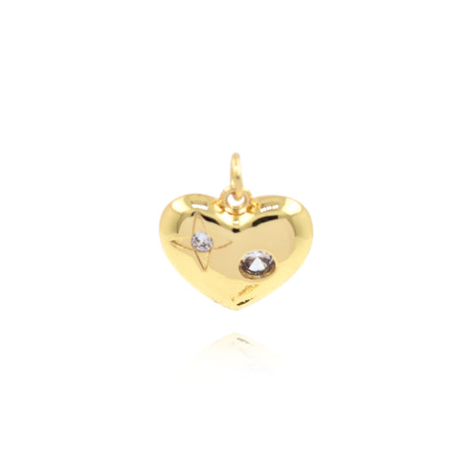 Delicate Brass Gold Plated Zircon Heart Star Pendant 16x15.5mm