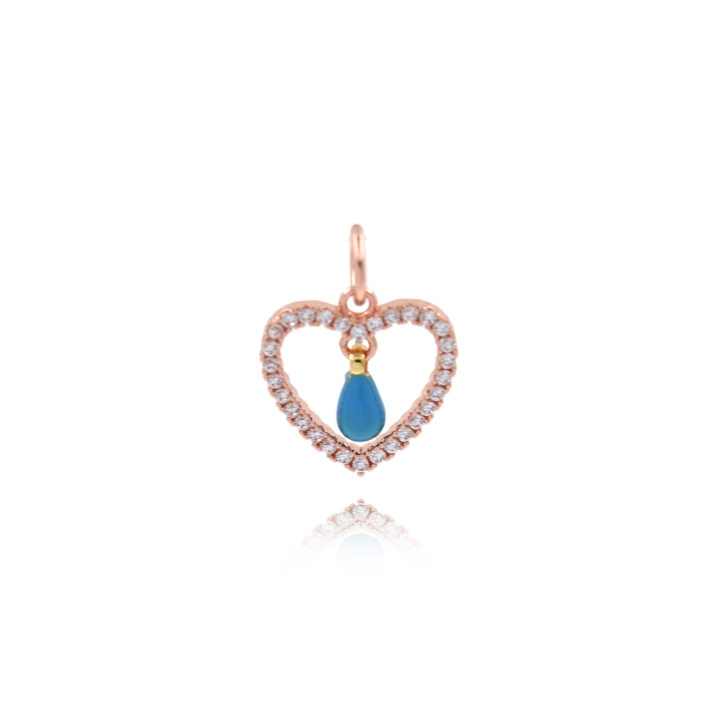 Gold Plated Colorful Zirconia Heart Pendant with Drops 12x12mm