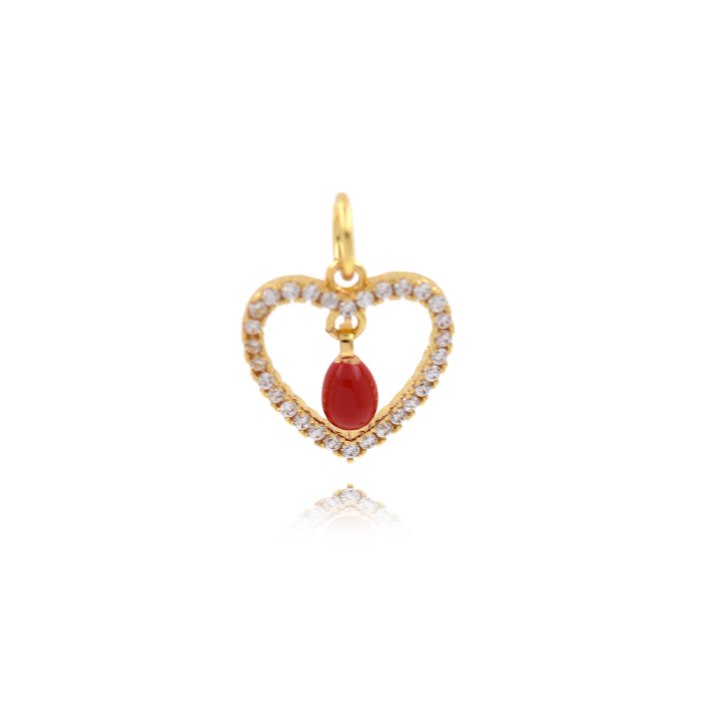 Gold Plated Colorful Zirconia Heart Pendant with Drops 12x12mm