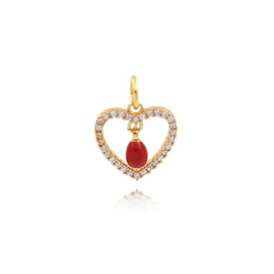 Gold Plated Colorful Zirconia Heart Pendant with Drops 12x12mm