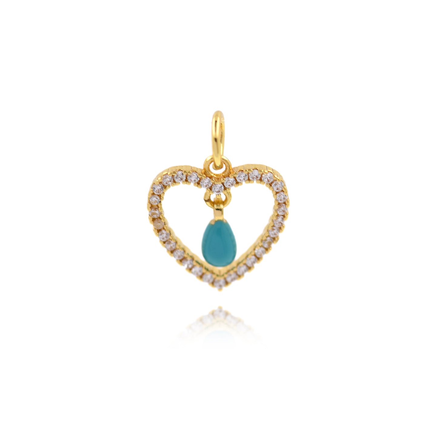 Gold Plated Colorful Zirconia Heart Pendant with Drops 12x12mm