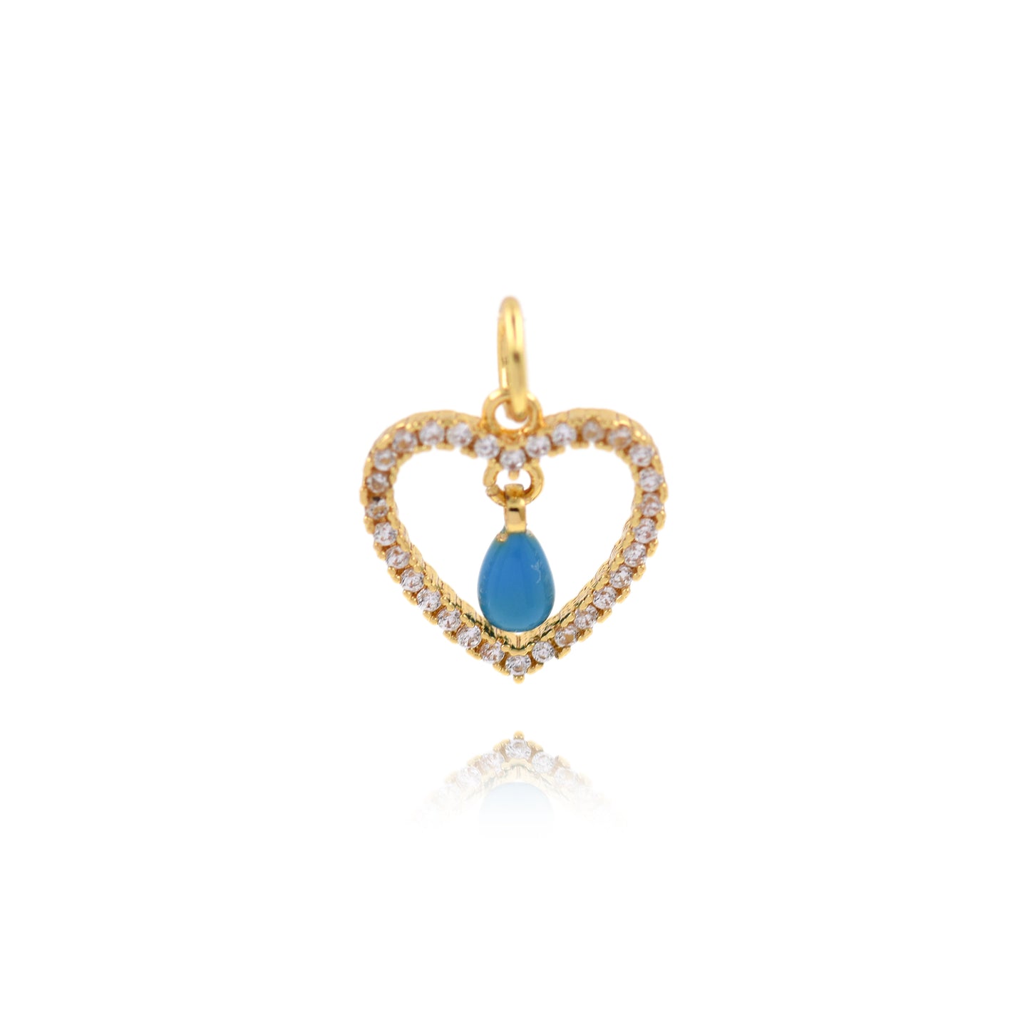 Gold Plated Colorful Zirconia Heart Pendant with Drops 12x12mm