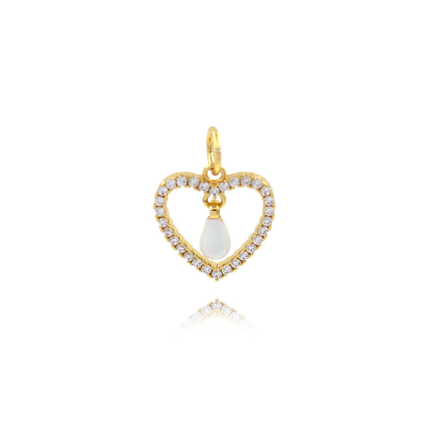 Gold Plated Colorful Zirconia Heart Pendant with Drops 12x12mm