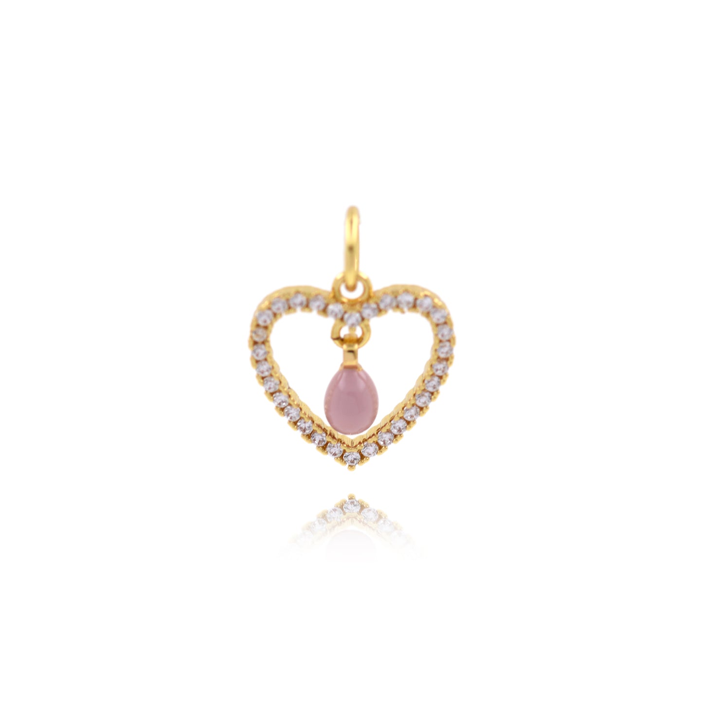 Gold Plated Colorful Zirconia Heart Pendant with Drops 12x12mm