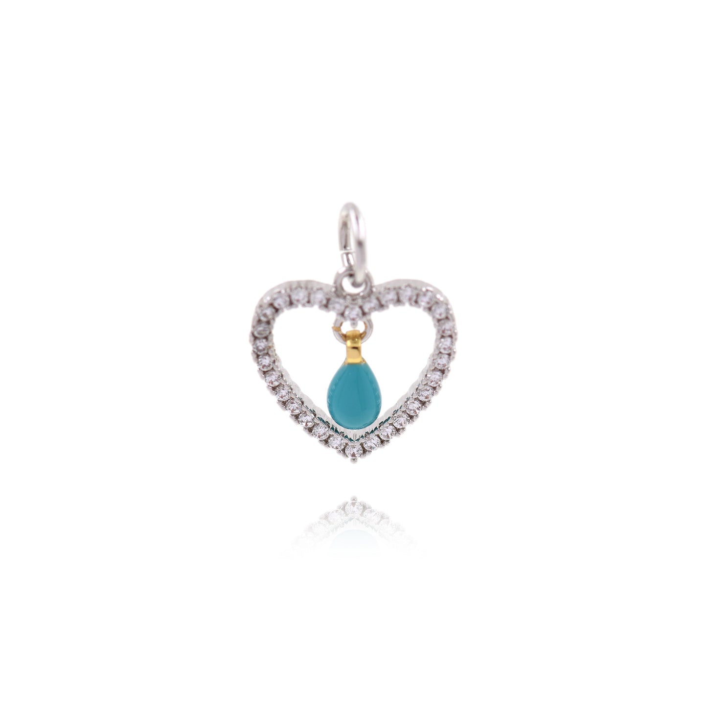 Gold Plated Colorful Zirconia Heart Pendant with Drops 12x12mm