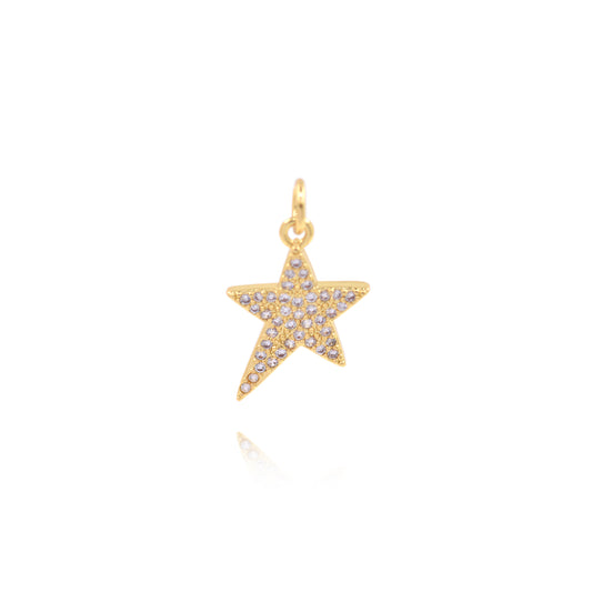 18K Filled Gold Diamond Star Pendant 19x13mm