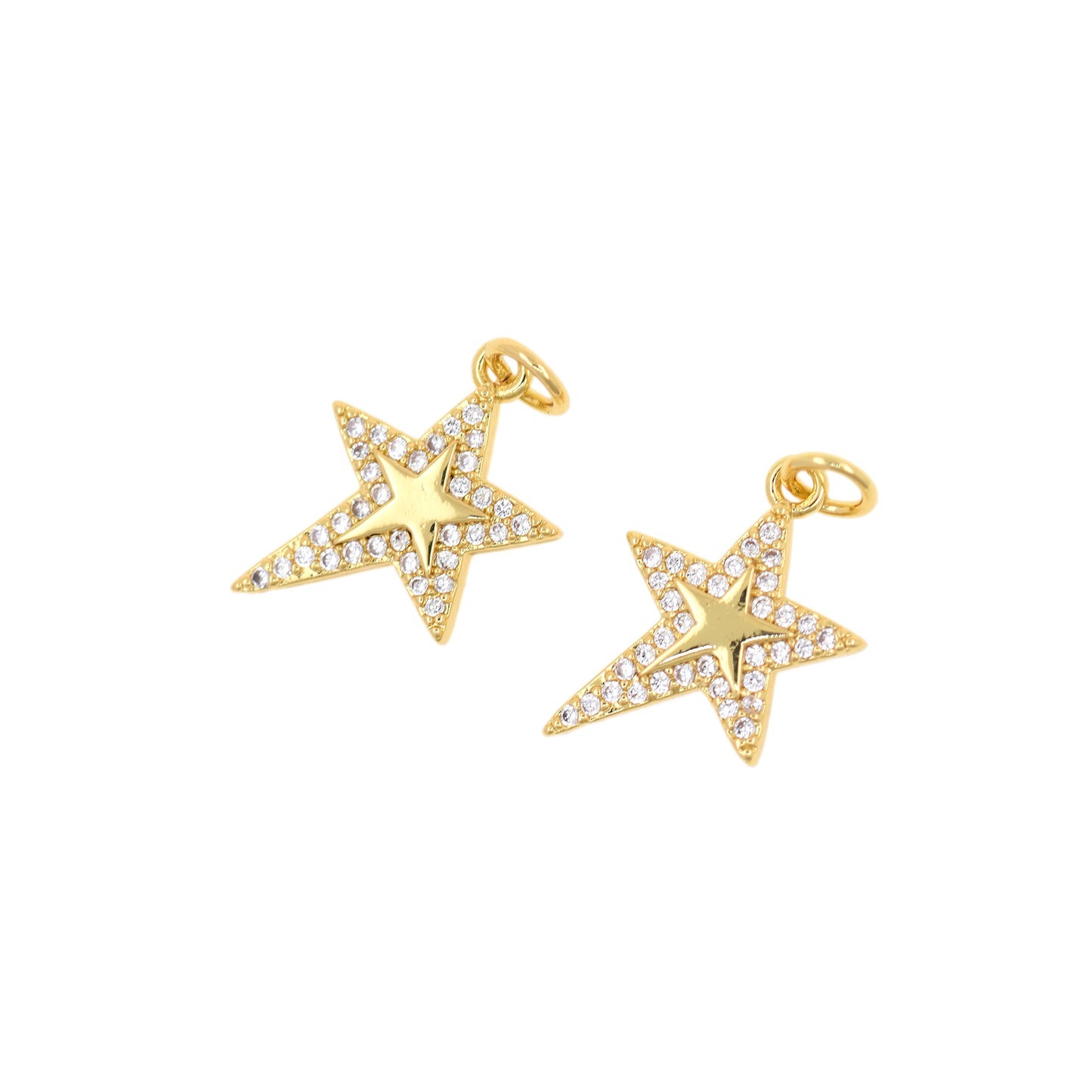 Brass Gold Plated Diamond Star Pendant, Star Charm 19x13mm