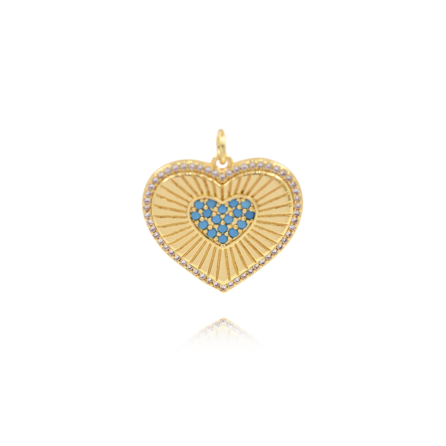 Delicate Heart Pendant, Brass Gold Plated Zircon Accent 22x21mm