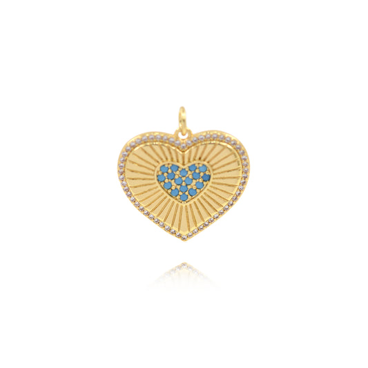 Delicate Heart Pendant, Brass Gold Plated Zircon Accent 22x21mm