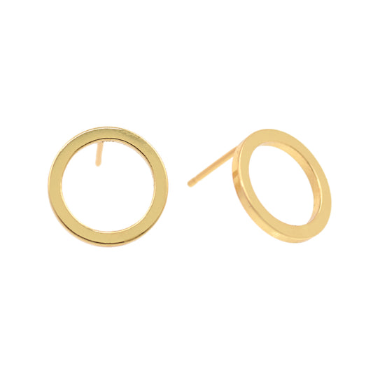 18K Filled Gold Round Stud Earrings 14mm