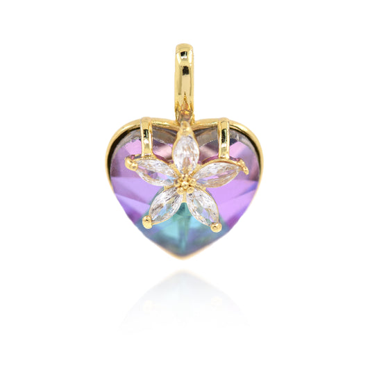 18K Filled Gold Set Zircon Heart Pendant  29x19mm