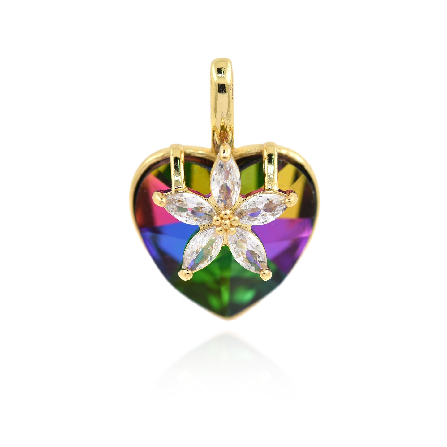 18K Filled Gold Set Zircon Heart Pendant  29x19mm