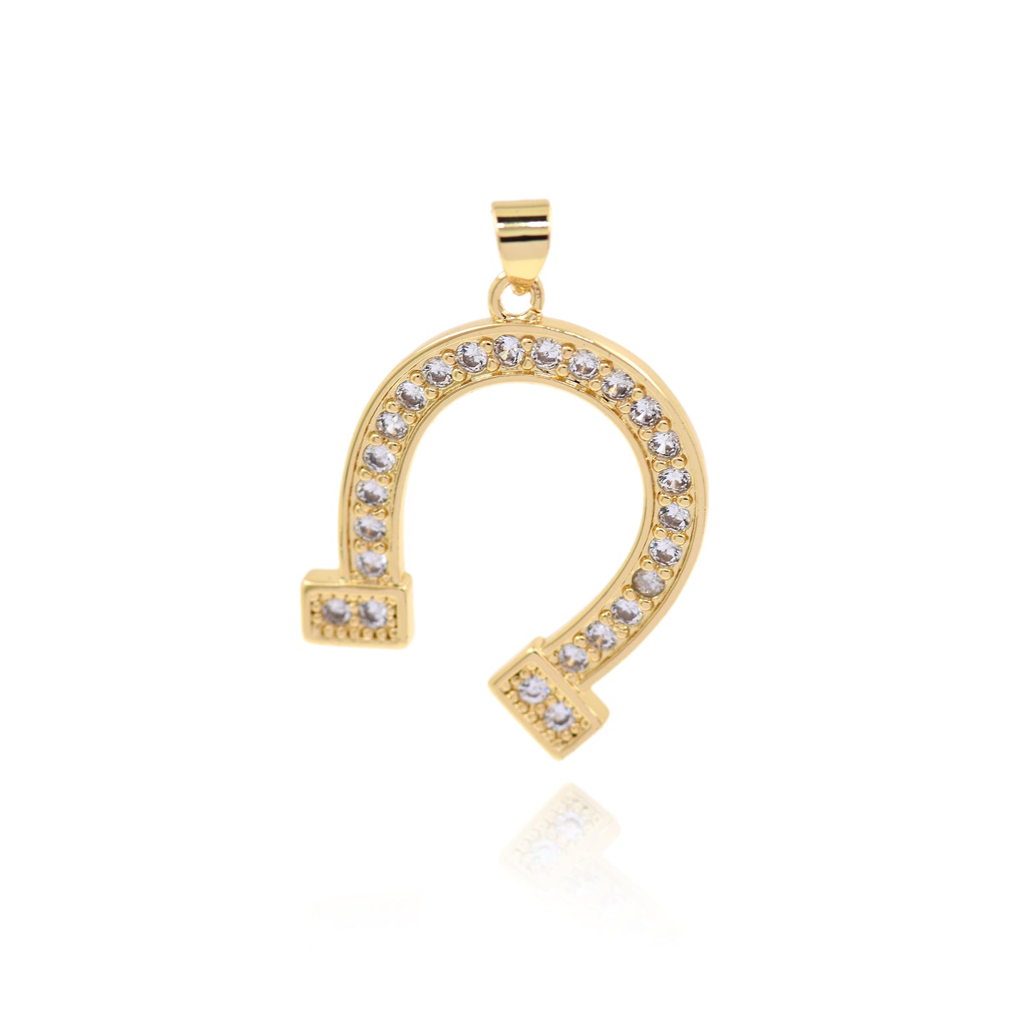 CZ Micro Pave U Pendant,  Brass Set Diamond U Pendant 27x22mm