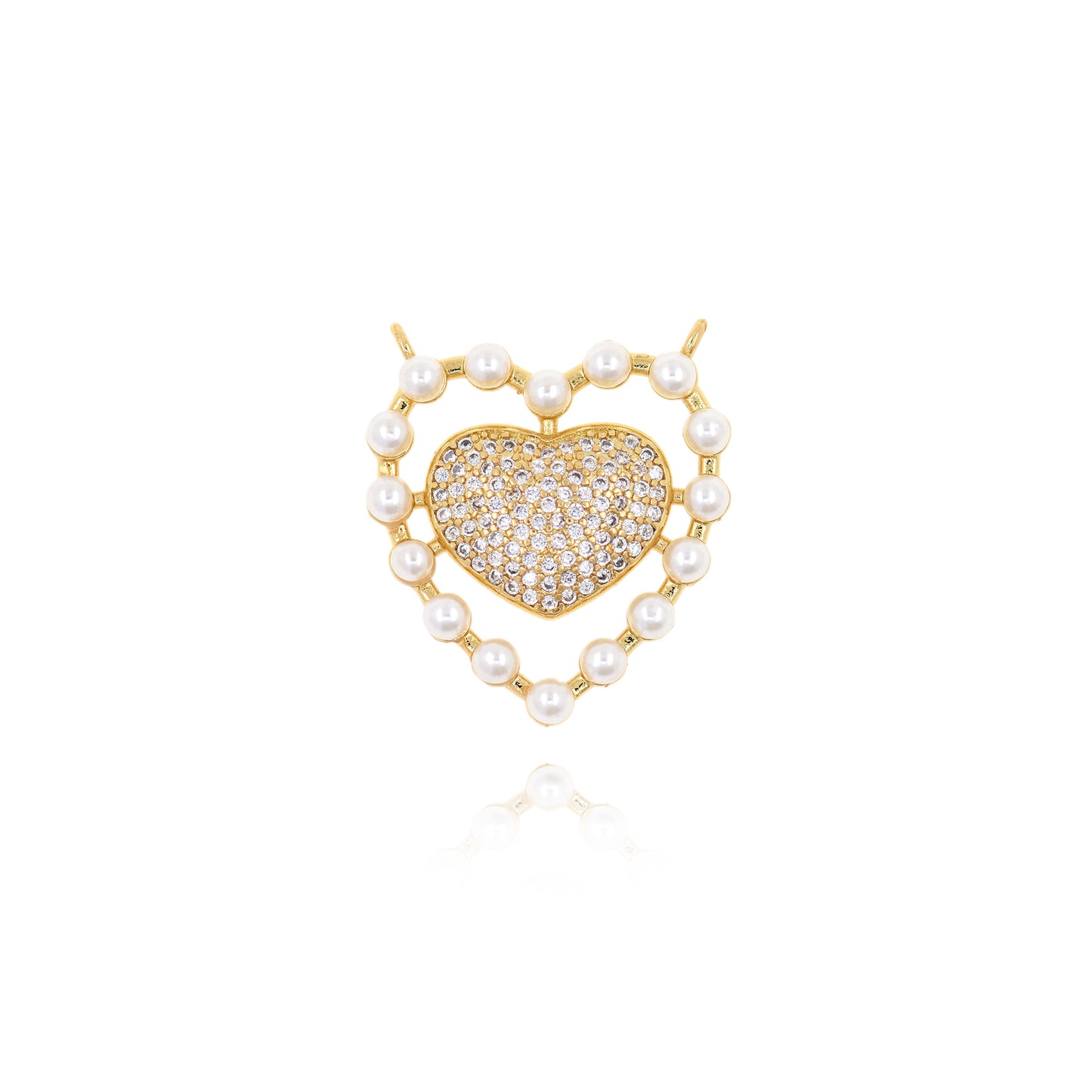 18K Filled Gold Pearl Heart Necklace Connector 26x24mm