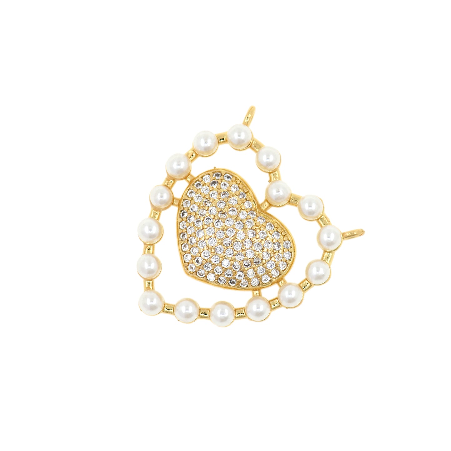 18K Filled Gold Pearl Heart Necklace Connector 26x24mm