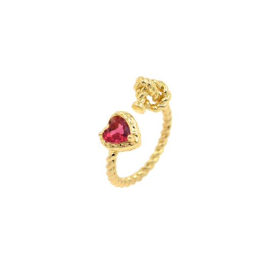 Brass Gold Plated Heart Zircon Ring 24x8.5mm