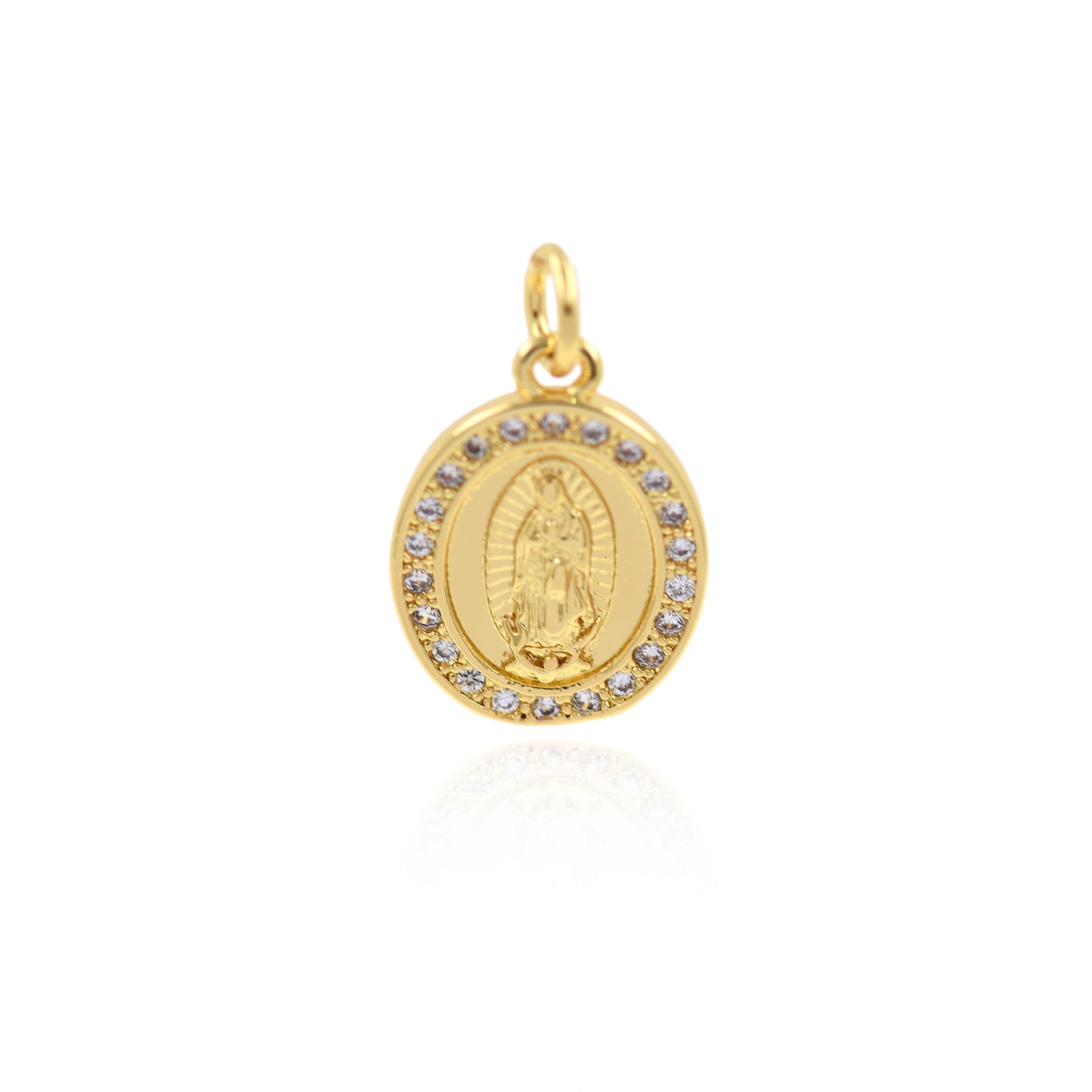 18K Gold Filled Oval Virgin Mary Pendant 16.5x12mm