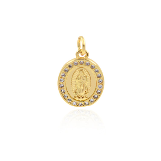 18K Gold Filled Oval Virgin Mary Pendant 16.5x12mm