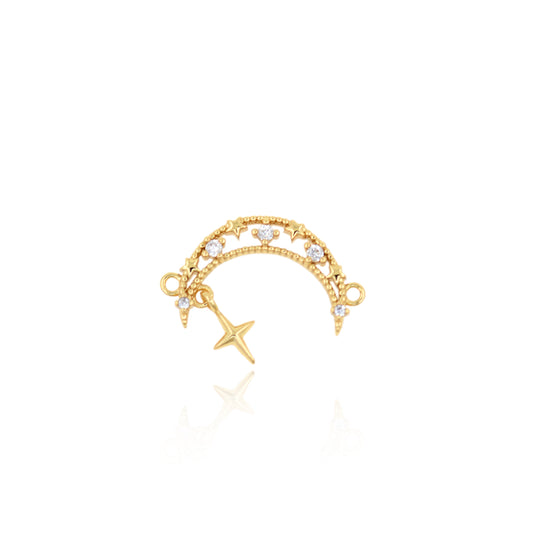 18K Gold Filled Star Moon Connector, Hollow Crescent Charm Bracelet 21x12.5mm