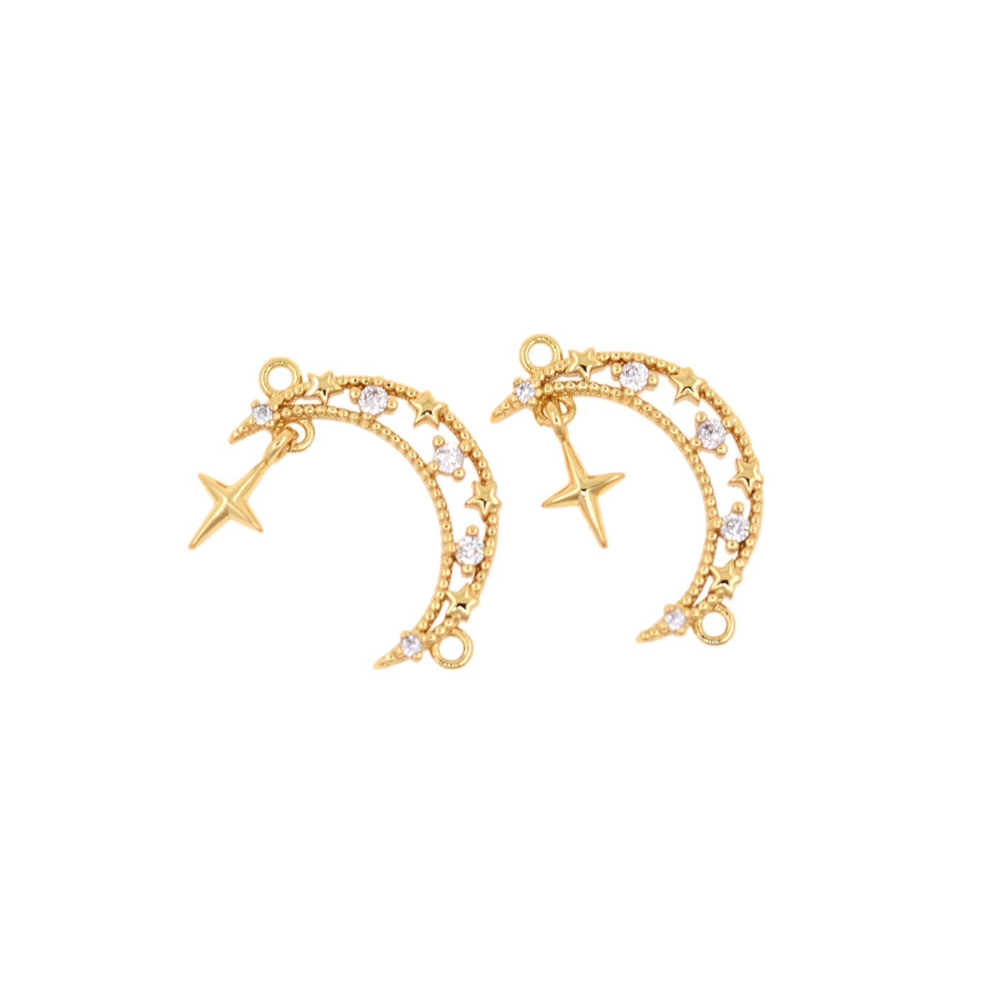 18K Gold Filled Star Moon Connector, Hollow Crescent Charm Bracelet 21x12.5mm