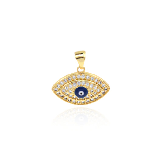 Minimalist Evil Eye Pendant,18k Gold Filled Blue Turkey Eye Charm 19x14mm