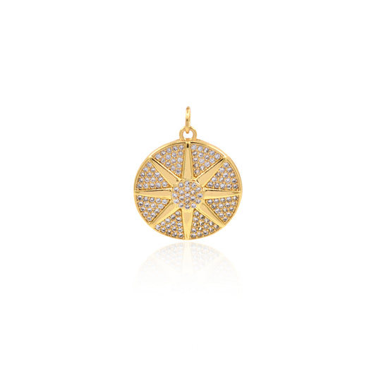 Dainty 18K Gold Filled North Star Pendant,Round Star Medallion Charm 20mm