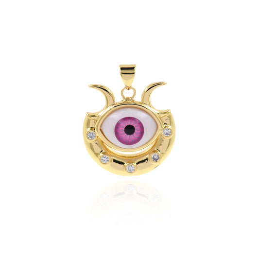 Evil Eye Pendant with Diamonds in 18K Filled Gold, Evil Eye Charm 23x22mm