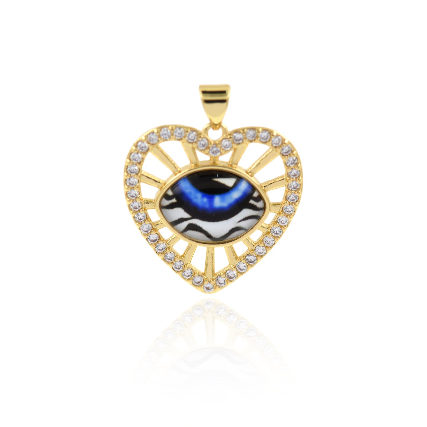 18K Filled Gold Diamond Heart Evil Eye Pendant, Heart Charm  24x23mm