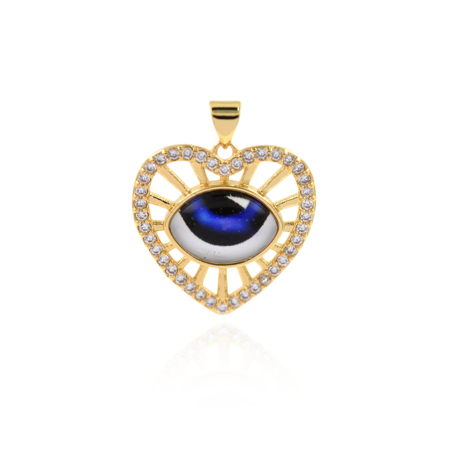 18K Filled Gold Diamond Heart Evil Eye Pendant, Heart Charm  24x23mm