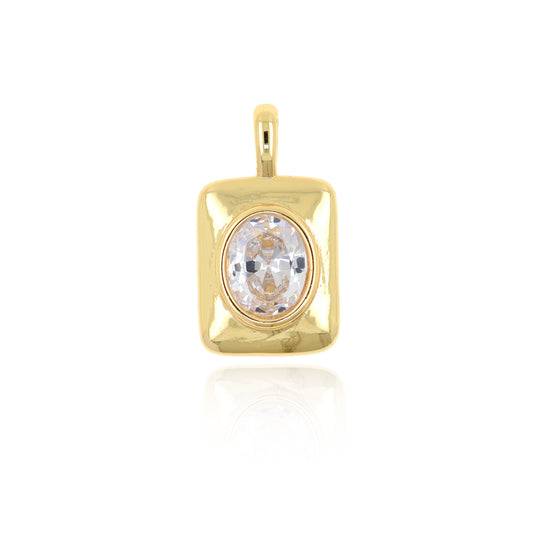 White Zircon Square Pendant Charm,CZ Pave Pendant 25x14mm