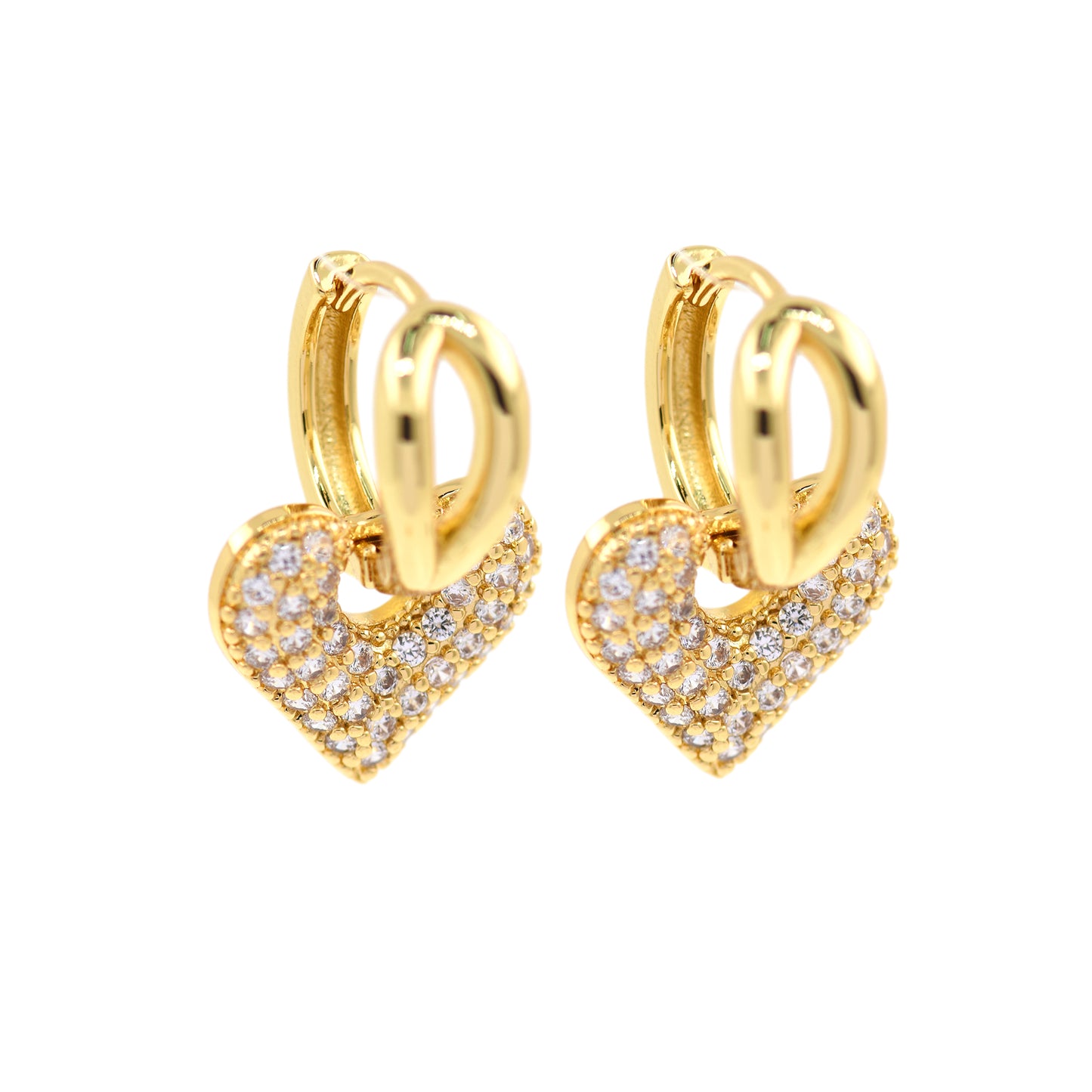 18K Filled Gold Diamond Heart Earring Stud Earrings 15x14mm