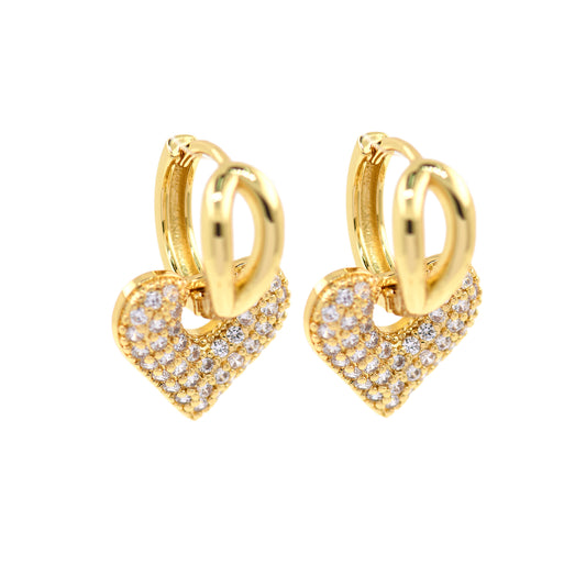 18K Filled Gold Diamond Heart Earring Stud Earrings 15x14mm