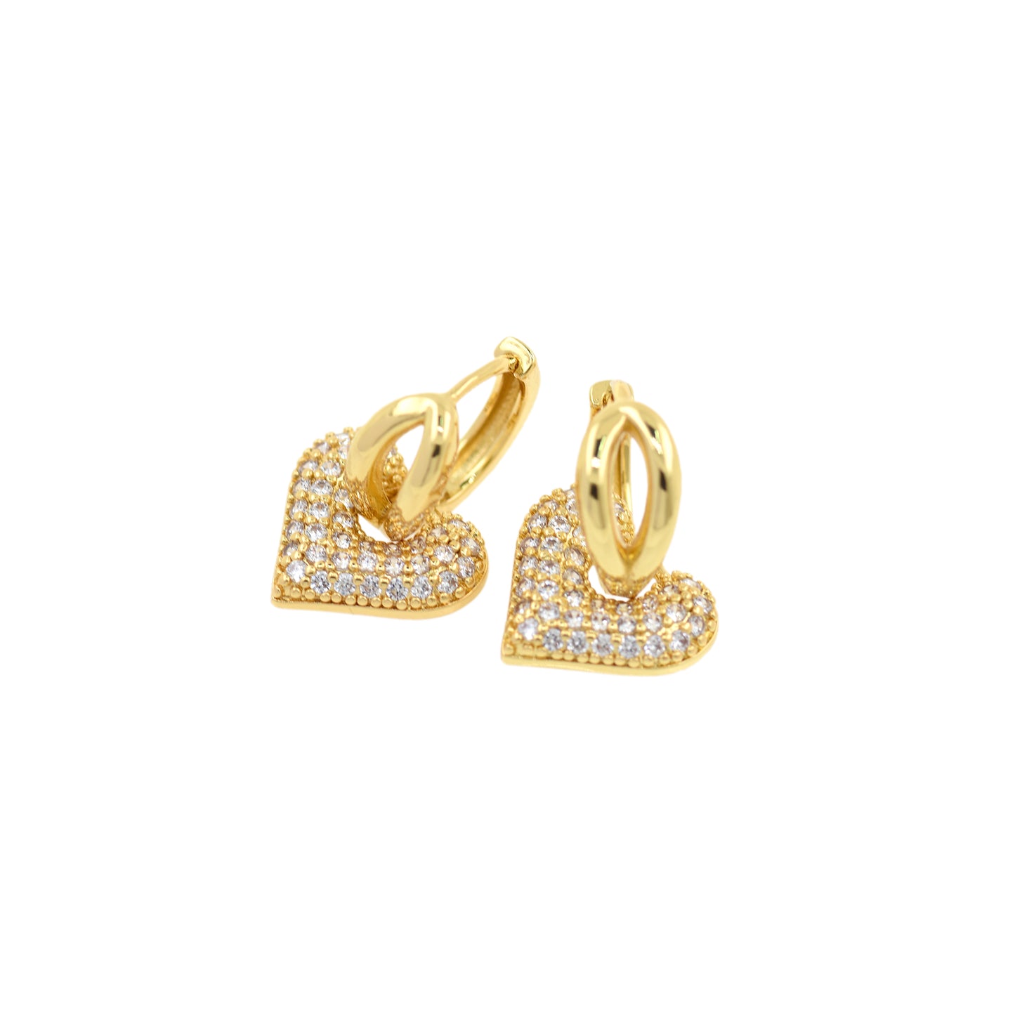 18K Filled Gold Diamond Heart Earring Stud Earrings 15x14mm