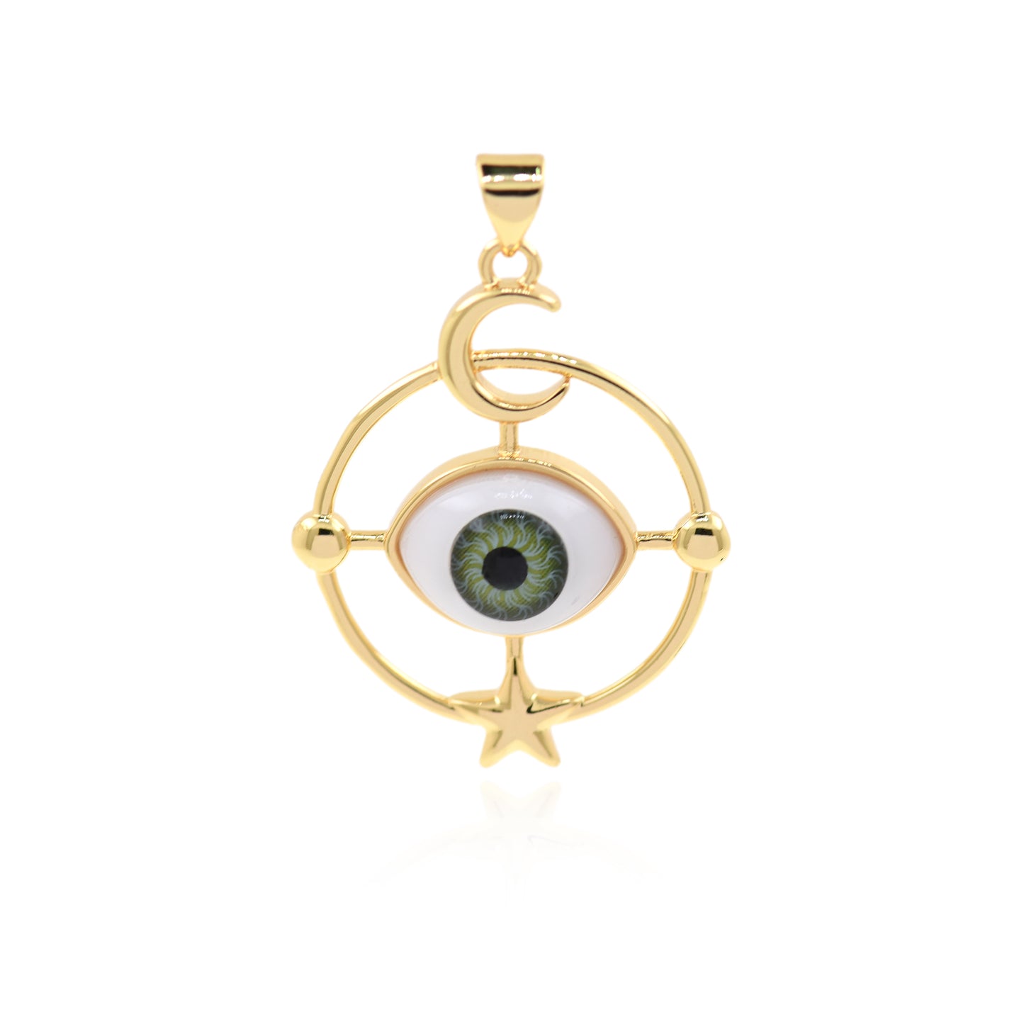 18K Gold Filled Devil's Eye, Evil Eye Pendant, Lucky Eye Pendant 33x26mm