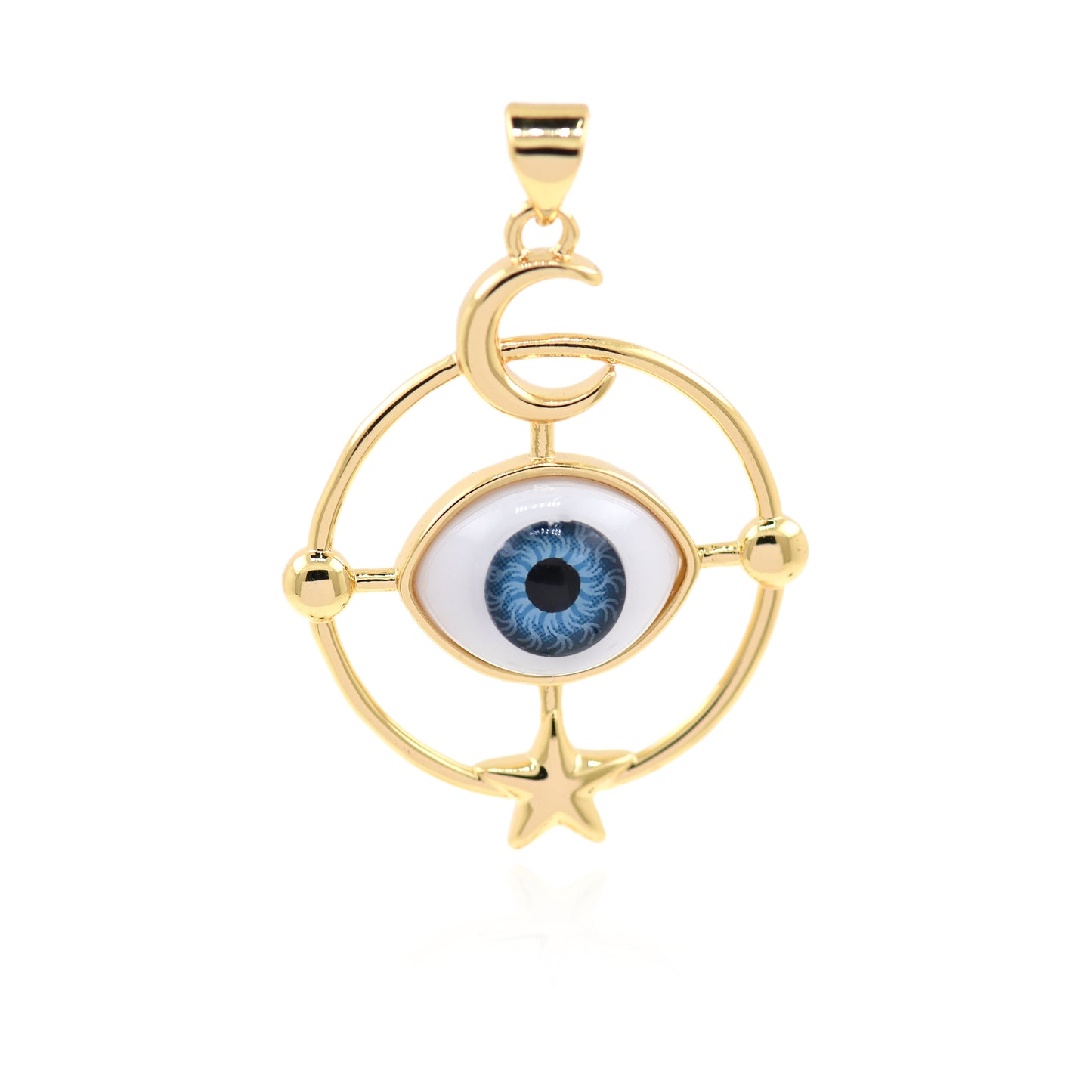 18K Gold Filled Devil's Eye, Evil Eye Pendant, Lucky Eye Pendant 33x26mm