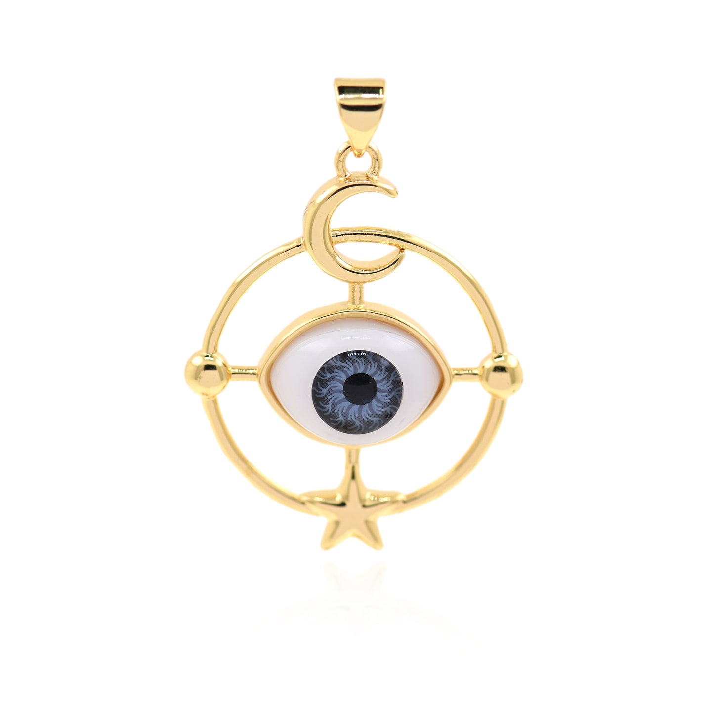 18K Gold Filled Devil's Eye, Evil Eye Pendant, Lucky Eye Pendant 33x26mm