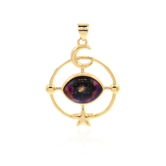 18K Filled Gold Zircon Sun Evil Eye Pendant, Enamel Sun Evil Eye Pendant 33x26mm