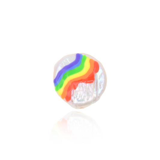 Enamel Pearl  Rainbow Beads, Lucky Spacer Charm 17.5mm