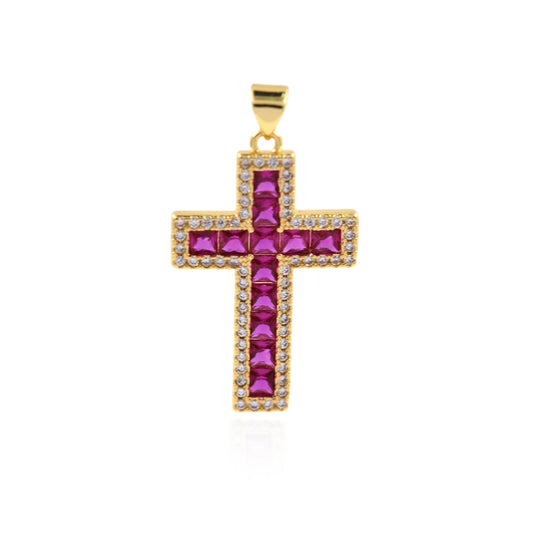 Clear Cubic Cross Pendant,Gold Plated Cross Jewelry Accessory 32x20mm